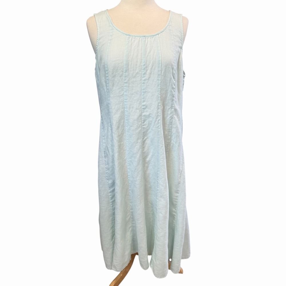 J.Jill 100% Linen Midi Maxi Dress‎ Beautiful Breezy Blue Pleated Front Size PXL